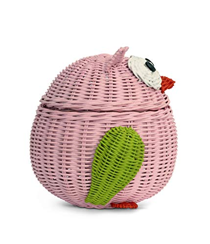 G6 Collection Owl Rattan Storage Basket With Lid Decorative Bin Home Decor Hand Woven Shelf Organizer Cute Handmade Handcrafted Nursery Gift Animal Art Decoration Artwork Wicker Hoot Owl (Small, Pink) #TOP3