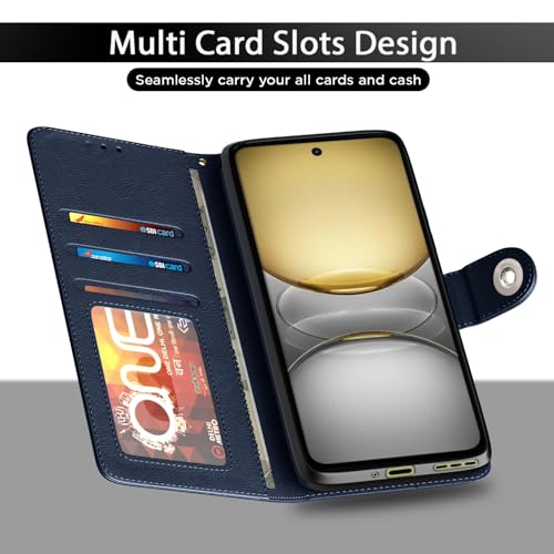 Image of Pikkme Flip Cover Leather Finish | Inside TPU with Card Pockets | Wallet Stand and Shock Proof | Complete Protection Button Flip Case for Realme C75(Blue)