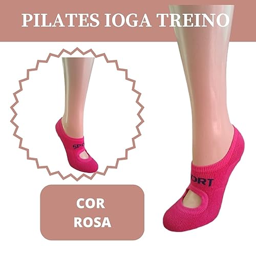 Kit 03 Pares de Lindas Meias Esportivas Femininas Antiderrapante Pilates Ioga Treino Funcional Cores