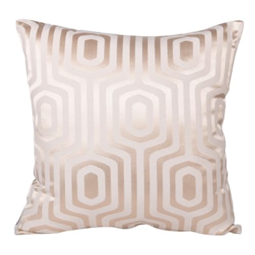 Image of Home- The Best is for You Designer Self Design Cotton 275 TC Cushion Covers Pack of 2 (Cream Hexa 20X20 Inch) Ideal for Sofas, Chairs, Cars & Hotels