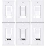 [6 Pack] BESTTEN Rocker Dimmer Switch for Dimmable LED, Halogen and Incandescent Bulbs, Single-Pole or 3-Way, 120V, UL Listed, White