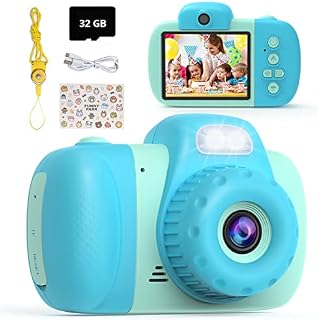 HAKPNEW Kids Toy Camera for 3-8 Year Old Girls & Boys, Children Digital Camera with LED Fill Light, Rechargeable Kids Video Camera with 32GB SD Card, Birthday Gift for 3 4 5 6 7 8 Year Old Kids-Blue