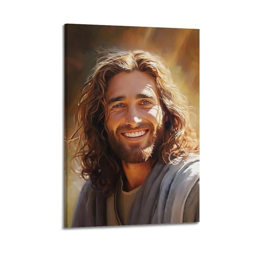Poster chrétien figure souriante 30x45 cm avec cadre pour décoration murale