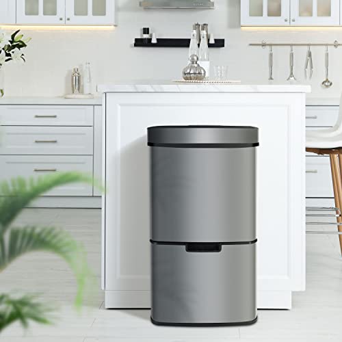 Ribelli Edelstahl - Mülltrennsysteme mit 3+1 Fächer - Mülleimer mit Sensor - 72 Liter (2x12 + 1x48 L) - Design Treteimer aus Edelstahl - Grau