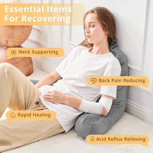 Sasttie Reading Pillows for Sitting in Bed Adult, Velvet Back Pillow Bed Sitting Up, Back-Rest Support Cushion for Sit Up on Couch, Sofa, and Floor, Dorm Essentials, Oeko-Tex Certified, Dark Grey - Image 6