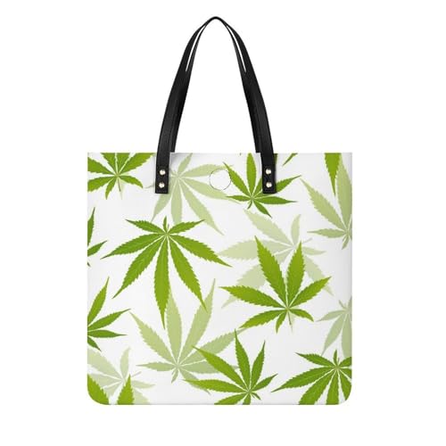 Sac à bandoulière feuille d'érable verte en toile souple grand format 39cm