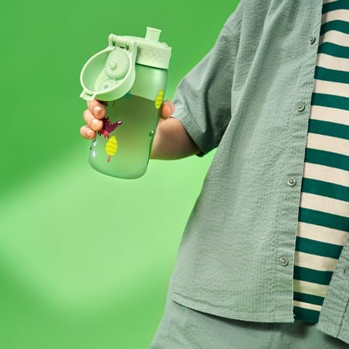 ION8 Butelka dla Dzieci, 350 ml/12 oz, Szczelna, Łatwa do Otwarcia, Bezpieczny Zamek, Można Myć w Zmywarce, Bez BPA, Uchwyt do Przenoszenia, Łatwa do Czyszczenia, Bezwonny, Wzór Dinozaury