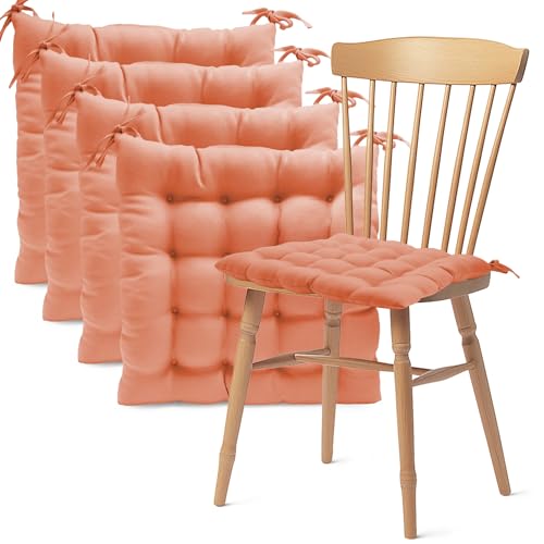 Pack 4 Cojín para silla 40x40x5 cm｜Repelente al agua y fácil de limpiar｜Con cintas de sujeción｜Funda con cremallera desmontable｜Uso interior y exterior｜Ideal para comedor, terraza, jardín u oficina