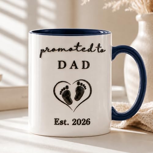 DPDN VN STORE 3D Promoted to Dad Mug 2026, First Time Dad Coffee Mugs, New Dad Gift from Baby, 1st Father's Day Present Gifts for Husband, Pregnancy Announcement Mug
