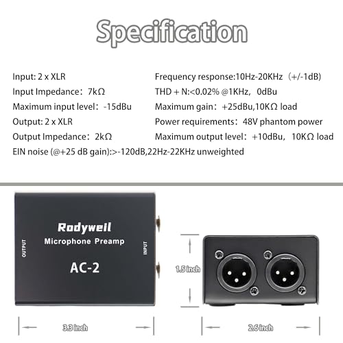 Microphone Preamp In Line Mic Booster for Podcasting Recording Live Streaming Home Studio (Two Channel)