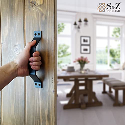 Image of S&Z TOPHAND 9 inch Sliding Barn Door Handle, Black Gate Handle Set, Door Pull, Pull Handle for Sliding Barn Door,Both Interior and Exterior Doors, Door Handle (4)
