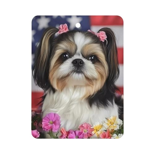 Shih Tzu Dog And Flowers Car Air Freshener Hanging Aromatherapy Tablets for Car Accessories Square