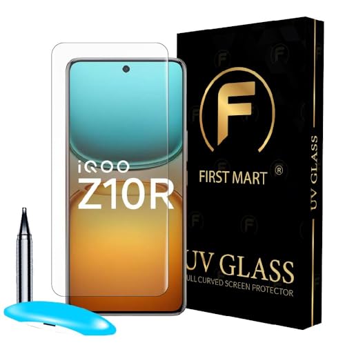 Image of FIRST MART Military Grade UV Tempered Glass Screen Protector For iQOO Z10R and Vivo T4R 5G (6.77 Inches) With Edge-To-Edge Protector Coverage and Easy Installation Kit |Crystal Clear