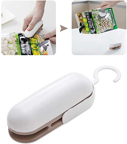 Mini Bag Sealer, 2 in 1 Heat Sealer and Cutter Handheld Portable Bag Resealer Sealer for Plastic Bags Food Storage Snack Fresh Bag Sealer 【Battery Not Included】 (Brown)
