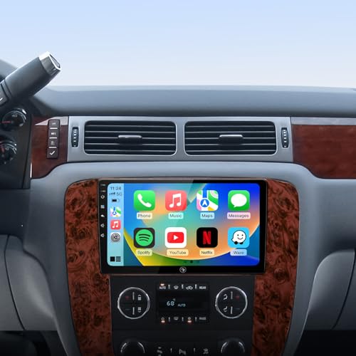 Car Radio Stereo for Chevy Silverado Tahoe Suburban GMC Yukon Sierra 2007 2008 2009 2010 2011 2012 2013, 9'' 2+64G Touchscreen Upgrade Carplay/Android Auto/HD Backup Camera/SWC (Mahogany Woo