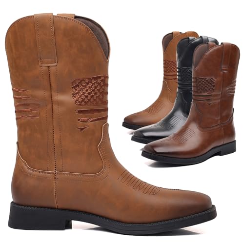 Cowboy Boots for Men Classic Embroidered Western Boots Slip Resistant Square Toe Ankle Boots Fashionable Retro Short Boots2