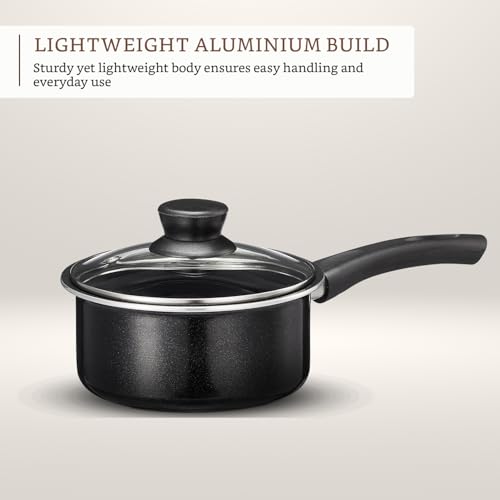 Image of Amazon Brand - Solimo Non-Stick 5-Piece Cookware Set | Induction & Gas Compatible | Aluminium Construction | Includes Saucepans, Frypans & Casserole with Glass Lids