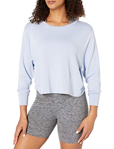 Amazon Brand - Core 10 Women's Soft French Terry Cropped Long Sleeve Yoga Sweatshirt, Ice Blue, 1X