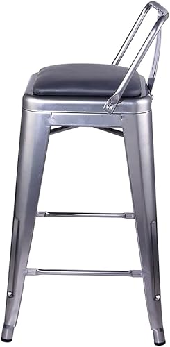 GIA Taburete de metal con respaldo bajo de altura de mostrador de 24 pulgadas con asiento de cuero vegano, color plateado