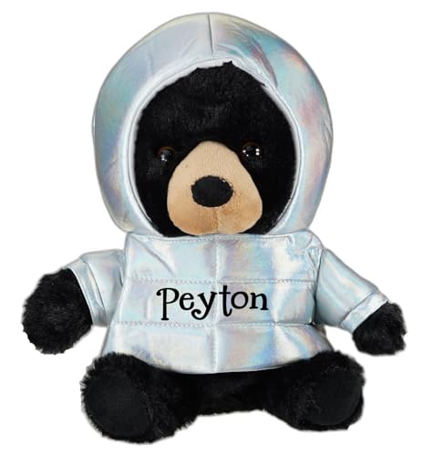 Fiesta Toy Puffer Jacket Black Bear Stuffed Animal Plush - Kids Puffer Jacket Character Keepsake with Custom Name