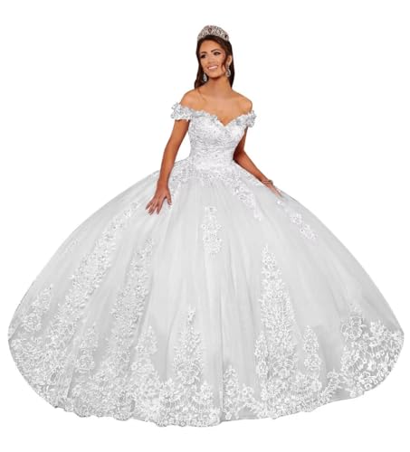 BOLENSYE Off The Shoulder Quinceanera Dresses Lace Appliques Puffy Tulle Long Ball Gown Formal Prom Dress