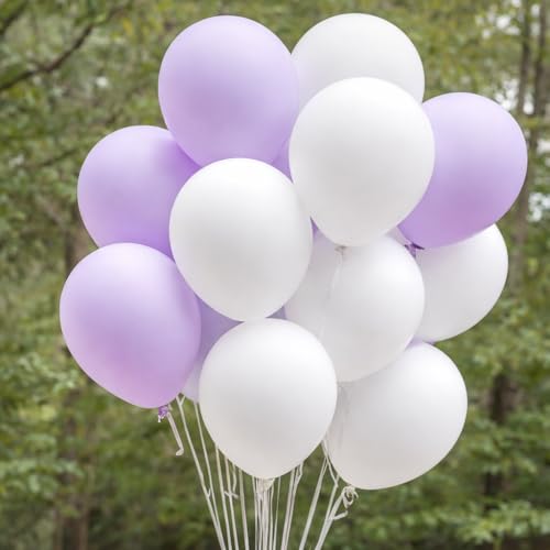 Image of Regular Balloon Combo For Decoration with Glue Dots & Balloon Arch Strip - Party Decor Set For Easy Party Setup (PURPLE WHITE, 100)