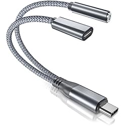 Cargador Usb Jack 3.5 RUXELY Adaptador USB a Jack 3.5 mm,Tipo-C Auriculares Cargador Convertidor Carga Conector 2 en 1 Cable Auxiliar Alimentación para iPhone 15,iPad Air Mini 10,Galaxy S22 S23 Plus,Z Fold Flip 4 5 3,A54