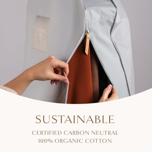 Image of Hayden Hill Luxury Organic Cotton Garment Bag for Hanging Clothes Long 58 inch | Full Length Breathable Dress Bag, Moth Proof Hanging Garment Bags For Closet Storage, Certified Carbon Neutral, Gray
