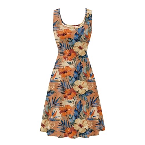 Image of Women Stylish Tank Dresses Sleeveless Round Neck Midi Casual Dress with Pocket for Summer