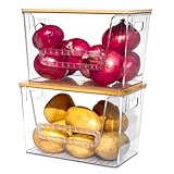 Dacormeg Set of 2 Pantry Organizers and Storage, Stackable Kitchen Counter Basket for Potato, Onion, Fruit, Vegetable, Produce, Clear Front Open...