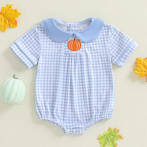 Baby Halloween Outfit Newborn Boy Girl Pumpkin Bubble Romper Infant Short Sleeve Plaid Onesie Fall Winter Clothes4