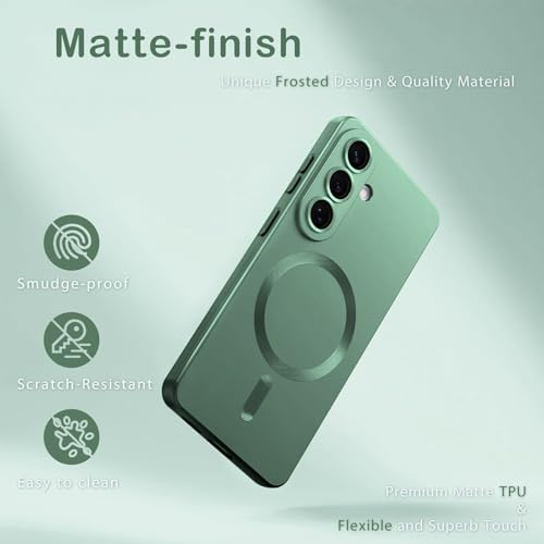 Image of DIZORO Samsung A56 5g Case, Compatible with Mag Safe Back Cover, Matte Luxury Metallic Luster Flexible TPU Wireless Charging Shockproof Case with Camera Protector Lens (Green)