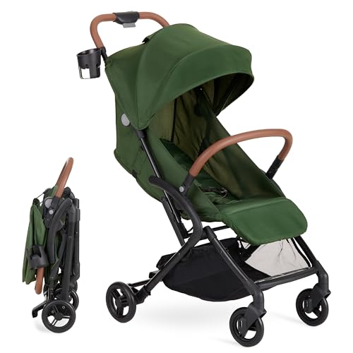 Image of Dream On Me Rio Glide Ultra-Light Compact Stroller, One-Hand Self-Standing Fold, Adjustable Backrest & Footrest, 5-Point Harness, Cup Holder, Suspension Wheels with Storage Basket - Forest Green