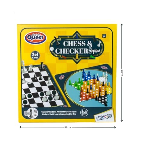 Image of 3-in-1 Board Game Set for Kids & Adults | Chess, Checkers and Chinese Checkers | Foldable Board, Durable Playing Pieces, Indoor Strategy Game for Family Fun & Learning | Ages 6+