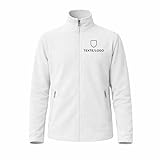 Canicaprice Chaqueta polar con cremallera personalizable con logotipo o texto, ideal para particulares, empresas, asociaciones y clubes, (FR/ES, Alpha/letras, S, talla normal, blanca)