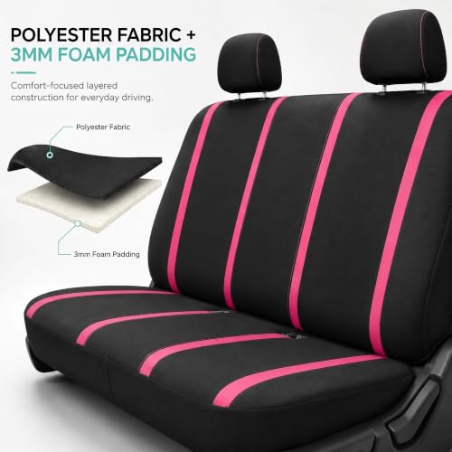 Image of FH Group Car Seat Covers Rear Set Cloth - Car Seat Covers with Removable Headrest,Universal Fit,Automotive SeatCovers,Washable Car SeatCover for SUV,Sedan,Van Pink