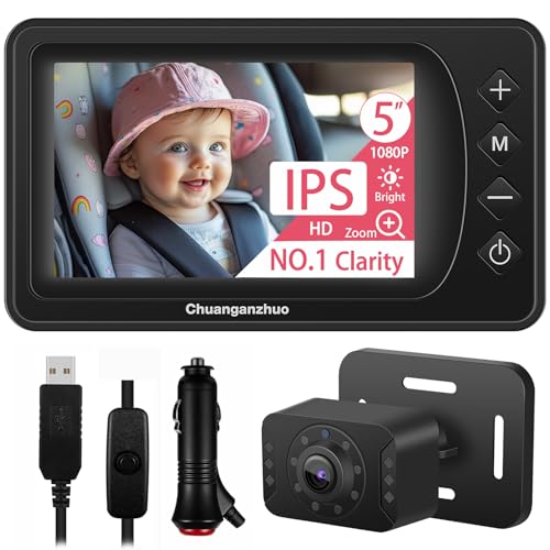 Image of Baby Car Camera, 5 Inch IPS 1080P Baby Car Monitor, 3X Zoom, Backseat Camera with Night Vision