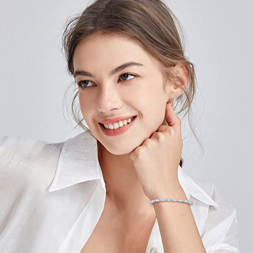 Fancime April Birthstone Bracelet Sterling Silver Luxury Cubic Zirconia Simulated Diamond Tennis Bracelet Oval Gemstone Dainty Fine Jewelry For Women 7" #TOP1