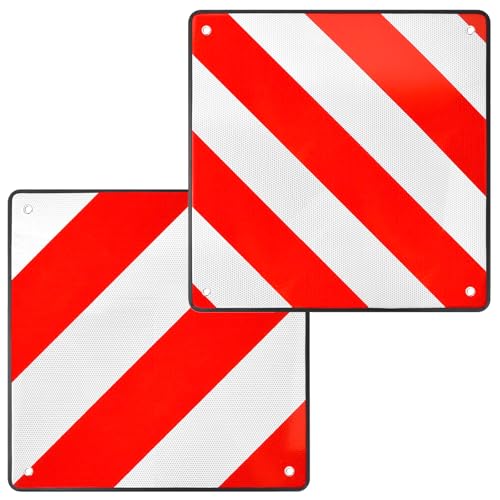 Puniama 50x50cm Aluminium Reflective Warning Sign – 2 in 1Foldable Rear Marker for Spain and Italy, Double-Sided Red White Stripe Panel with Rubber Edge, for Bike Rack, RV, Trailer, Camping Vehicle