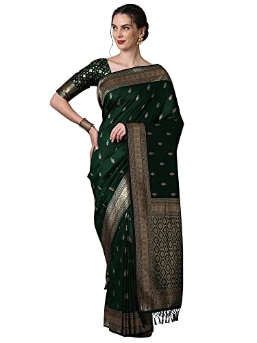 Image of AKHILAM Women's Banarasi Silk Blend Woven Design Golden zari Work Saree With Unstitched Blouse Piece (2PAKHI41 Parent)