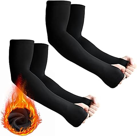 Skylety 2 Pairs Arm Sleeves Warmer Cycling Thermal Arm Warmer Arm Sleeves Arm Winter Cover with Thumb Holes for Men Women (Black, Medium) Cover