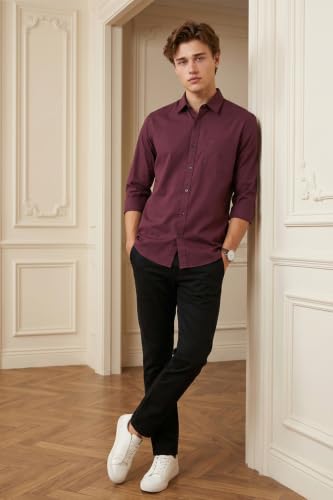 Image of Peter England Men's Slim Fit Full Sleeve Casual Shirt in Twill Weave Cotton
