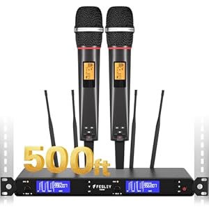 Wireless Microphone System: Handheld 501ft UHF Range Dynamic Wireless Microphones Mic, Auto Scan Cordless Microphone and Receiver, Microfono Inalambrico for Karaoke, Church, Singing, Wedding