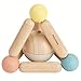 PlanToys Wooden Clutching Triangle Baby Toy with Gentle Sound in Two-Toned Ball (5256) | Pastel Color Collection |Sustainably Made from Rubberwood and Non-Toxic Paints and Dyes