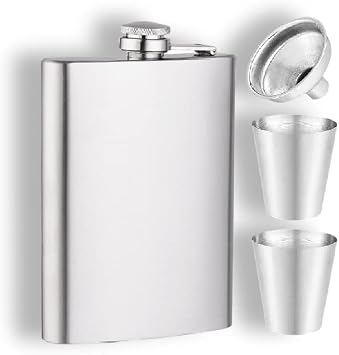 KKEKOS Hip Flask Gift Set Hip Flasks for Liquor for Men 304 Stainless Steel Flask with 2 Cups & Funnel Gift for Men 6 Oz Set