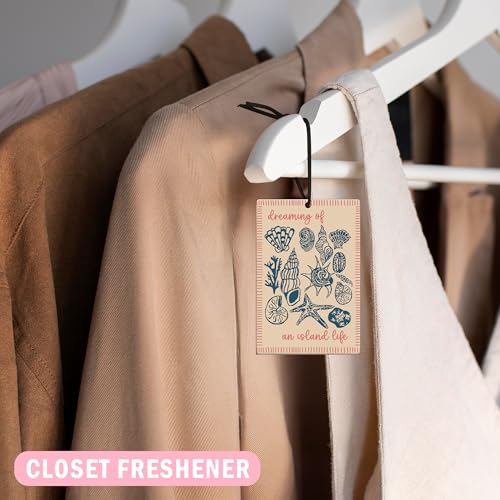 Image of Trendy Retro Beach Seashell Car Air Freshener 4Pcs, Coastal Ocean Air Freshener for Car Interior Closet Drawer Books, Preppy Beach Seashell Fig Car Mirror Decor Hanging