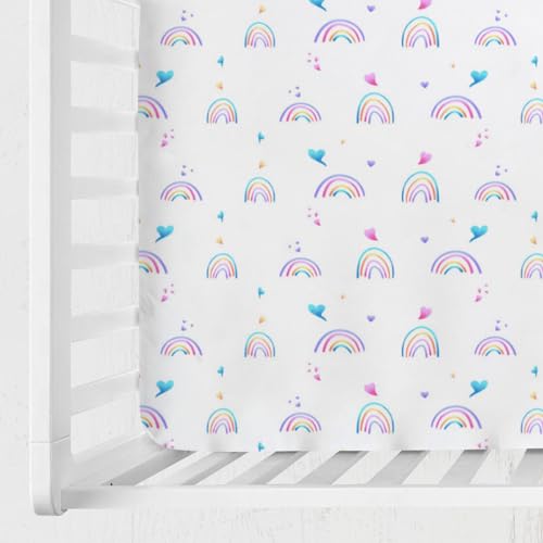 Image of Rainbow Baby Crib Sheet 52''x28'' Cute Rainbow Love Colorful Stretchy Fitted Crib Mattress Sheet for Boy Girl Crib Mattress Sheet Toddler Bed Sheets for Standard Crib and Toddler Mattresses