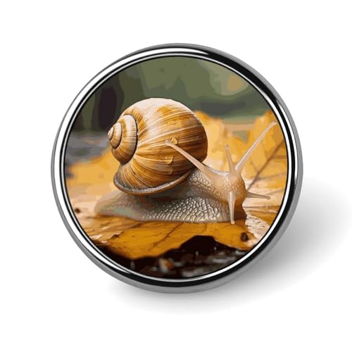 葉の中のカタツムリの小さな丸い名前バッジマグネット、磁気ネームタグホルダー パーソナライズされた刻印された金属識別バッジ 衣類コート ベスト用