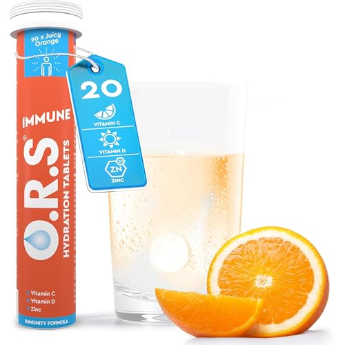 O.R.S Immune Hydration Tablets - Orange 1 Tube | Winter Wellness Electrolytes with Vitamins Iron & Zinc for Immunity Support | Salts for Electrolyte Replacement | Vegan Gluten-Free & Low Calorie