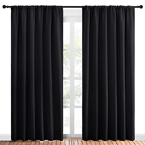 NICETOWN Halloween Black Blackout Curtain Blinds - Solid Thermal Insulated Window Treatment Blackout Drapes for Bedroom (2 Panels, 70 inches Wide by 84 inches Long) by NICETOWN - Used condition - Image 2